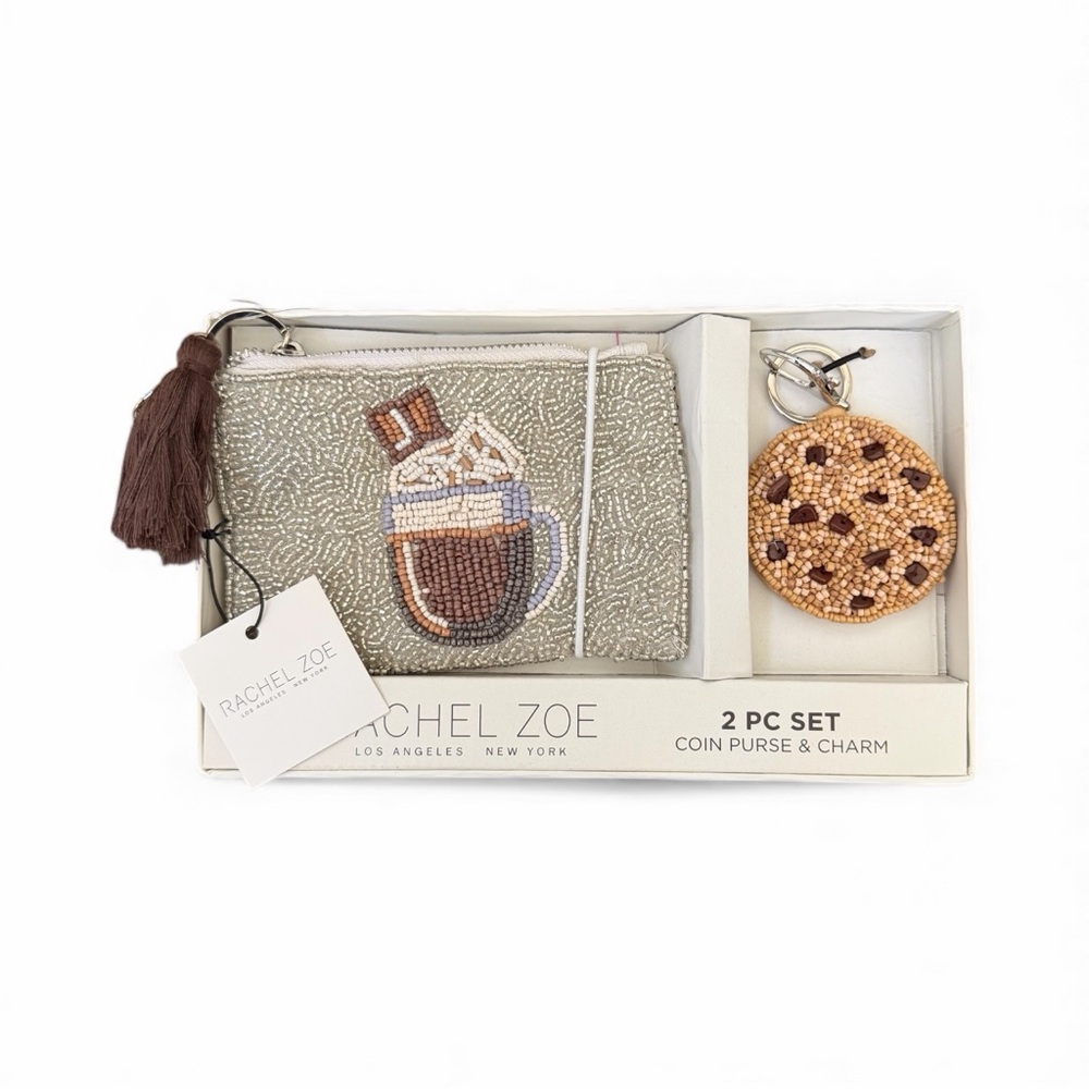 Rachel Zoe Beaded Hot Chocolate Coin Purse and Cookie keychain